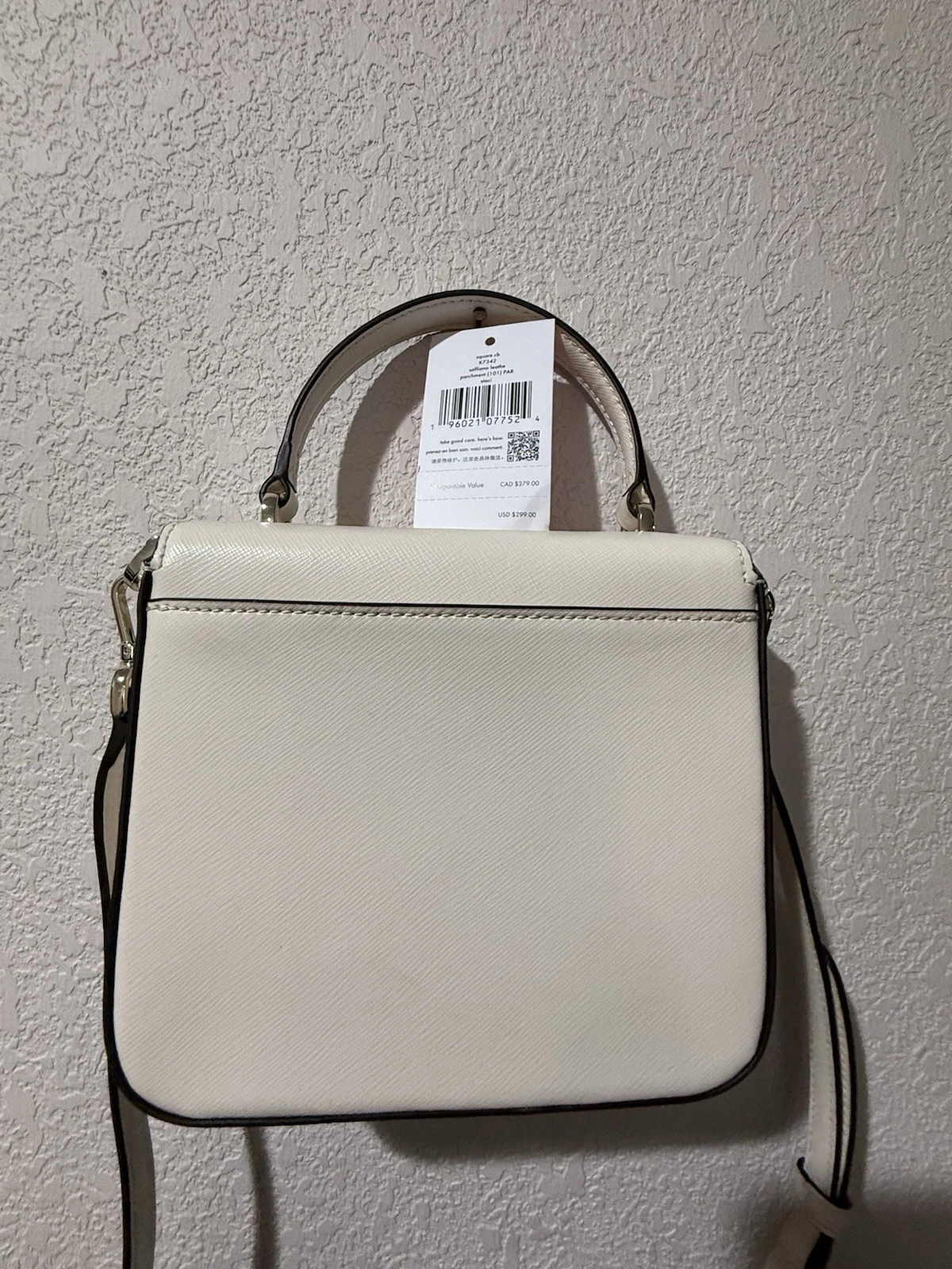 BORSA A MANO A TRACOLLA KATE SPADE AVORIO BOXY NUOVA CON ETICHETTE CON CINTURINO LUNGO