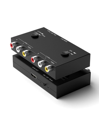 2 Port RCA to HDMI Converter, Dual AV to HDMI Converter Supports 16:9/4:3 Com...