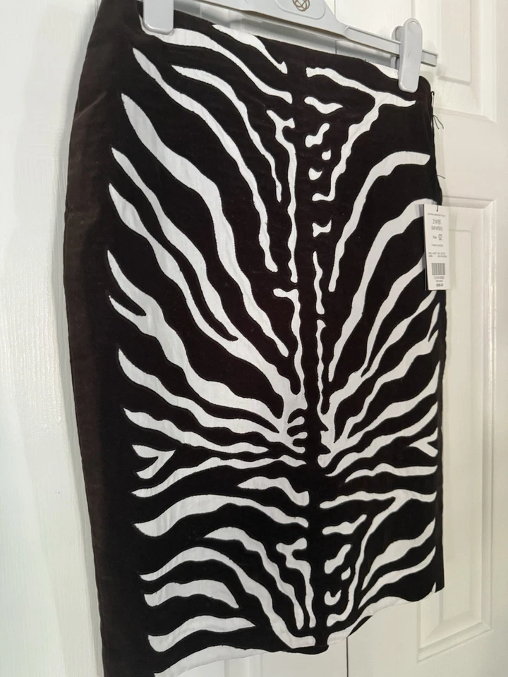 NUEVO CON ETIQUETAS Falda Etcetera Okapi Artisital Marrón Terciopelo Estampado Cebra Talla 2 Foto 2 de 4