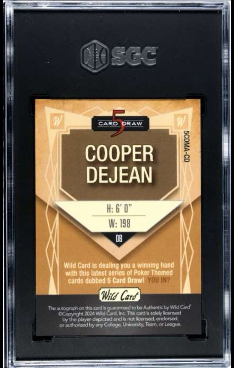 2024 Wild Card 5 Card Draw Cooper DeJean 2/2 Auto Tie-Dye Rainbow