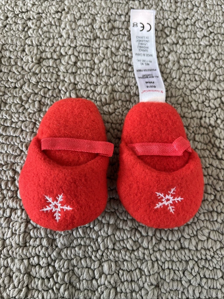 Pijama American Girl Holiday Dreams vermelho feriado floco de neve chinelos de lã estado perfeito - Imagem 4 de 4