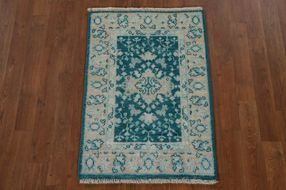 Vegetable Dye Handmade Blue / Teal Oushak Foyer Rug 2x3 Ft Transitional Rug - Image 3 of 4