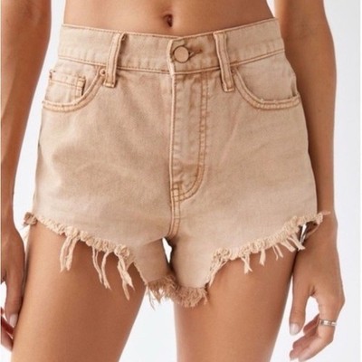 Urban Outfitters BDG Cheeky Cut-Off High-Waisted Denim Shorts Sz 28 Sand Tan NEW