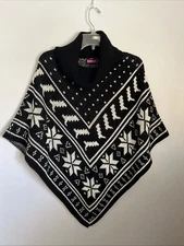 Say What Black & White Knit Snowflake Print One Size Sweater Poncho