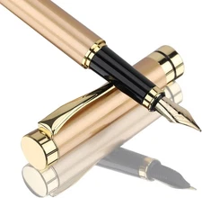 Luxury Gold Fountain Pen Fine Nib Set with Ink Cartridges, Converter & Case