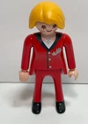 Vtg 2000 Playmobil Action Figure – Female Blonde Red Uniform Suit Necklace & Pin