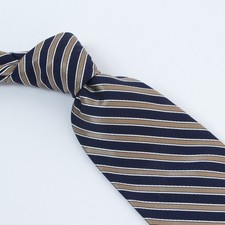 Brooks Brothers Makers Silk Tie Navy Brown & Gold Stripe Woven Italy Made in USA