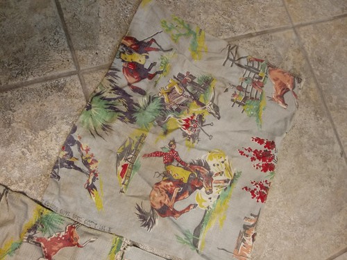 1930's Lot Of 3 16x15 Inch Wild West Cowboy Fabric Samples Washfast Colors - Picture 4 of 5