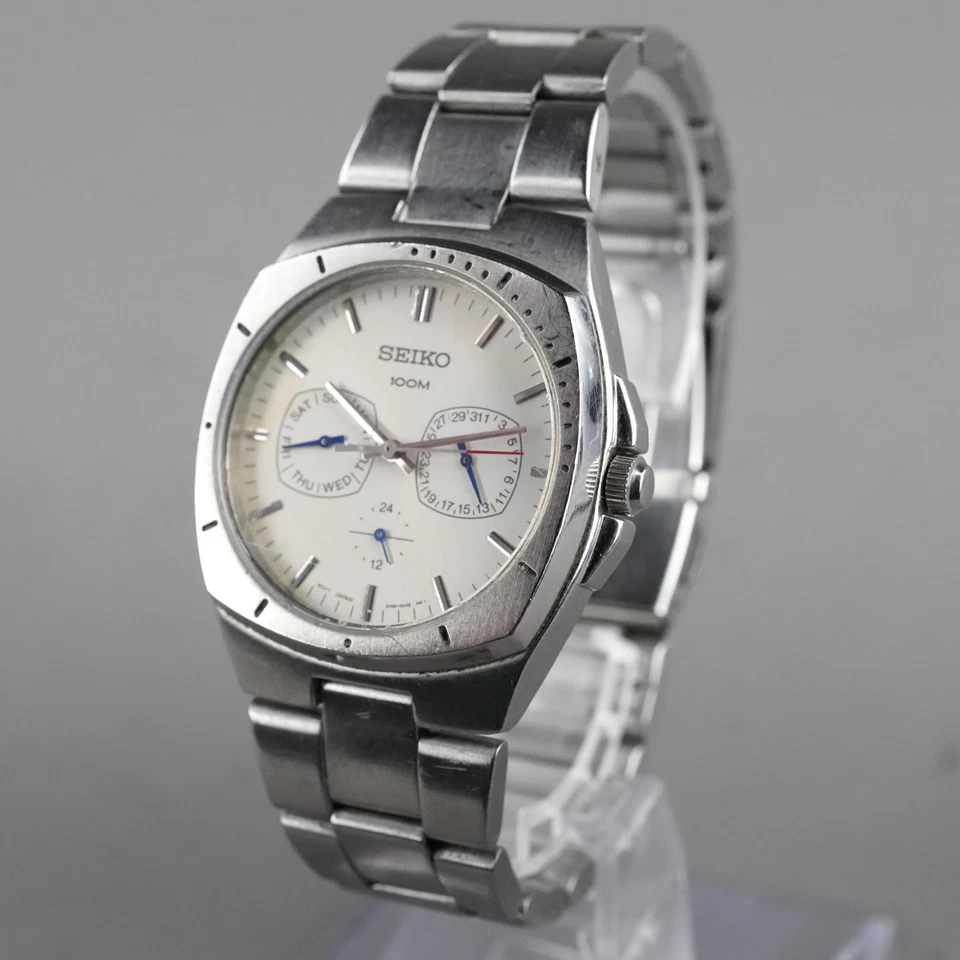 SEIKO 5Y89-0AL0 1994 Quartz Men's 38mm Watch Vintage Silver New Battery - Image 2 of 4