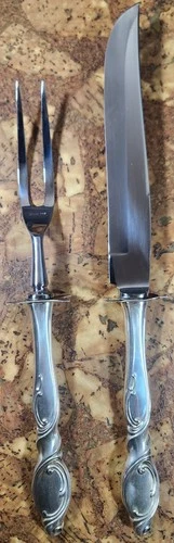 MCM Wallace SILVER SWIRL Sterling Handle CARVING SET Fork & Knife excellent
