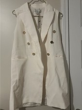 Rachel Zoe Sleeveless Blazer Vest Tailored, Cream Small 