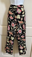 ICE Brand VINTAGE Black/Pink/Green Floral Beaded 100 Silk Tapered Leg Pants 10