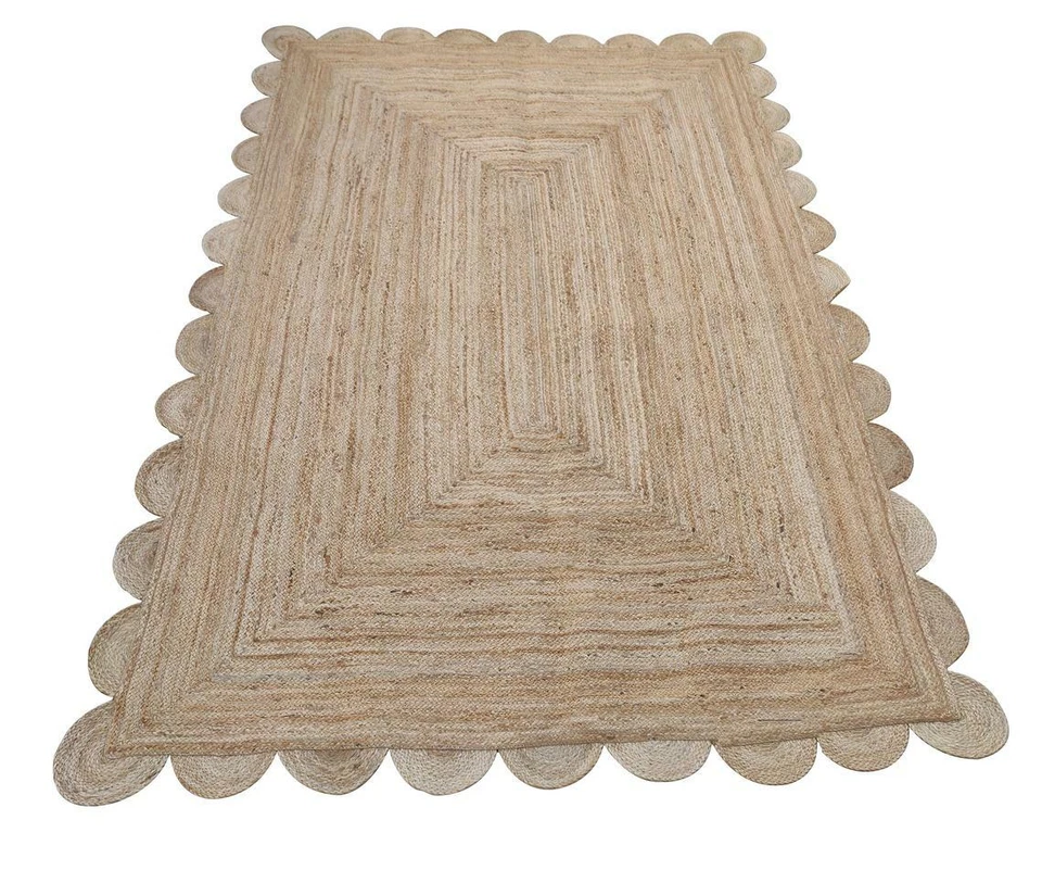 Scallop Jute Rug  Natural Braided Style Rug Modern Living Home Décor Area Rugs - Image 2 of 4