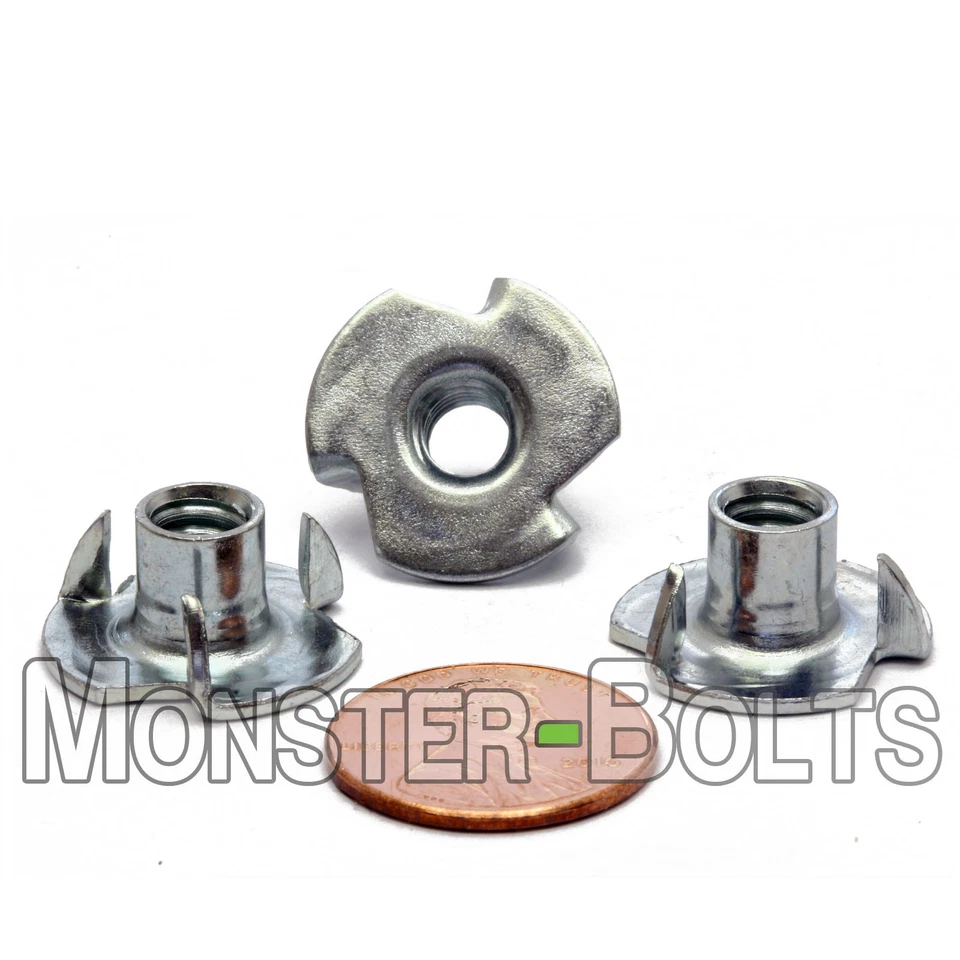 MONSTERBOLTS 1/4"-20 OAL - 3 Prong Tee Nut CR+3 Zinc Plated Steel T-Nut 5/16" or 7/16"