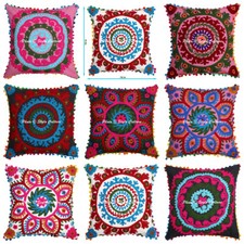 Indian Embroidered Pillow Cases Suzani Cushion Square 16" Pillow Cushion Cover