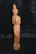 Vintage Thai Hand Carved Wood Woman Figurine "Welcome Statue'  15”T