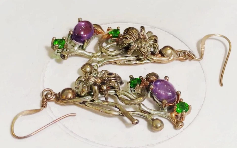 Earrings Amethyst, Chrome Diopside 0.925 Silver Multi-Tone Gold Plated - Image 2 of 4