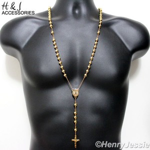 Authentic 30"+5"MEN 8mm Black/Silver/Gold Plated Beads Rosary Necklace