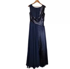 NWT TS Couture Navy Blue Satin Maxi Dress Size M/L