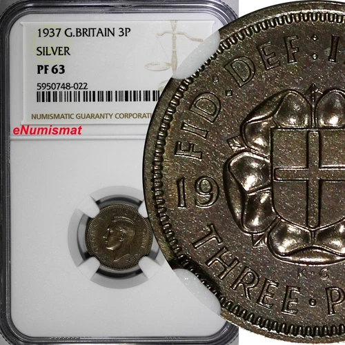 Great Britain George VI Silver PROOF 1937 3 Pence NGC PF63 Mint-26,000 KM#848(2)