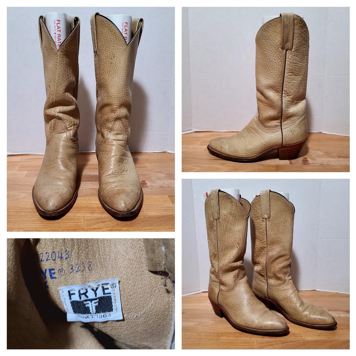 Frye Texture Leather Western Cowboy Boots Made In USA Mens Size