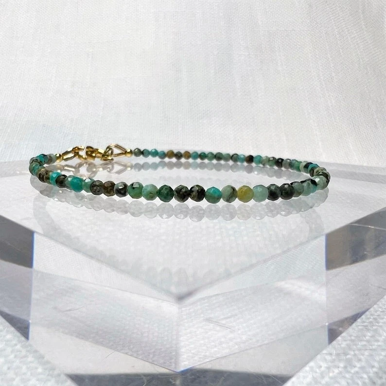 Dainty Turquoise Faceted Round Gemstone Beads 6-8'' Adjustable Women Bracelets - Image 2 of 4