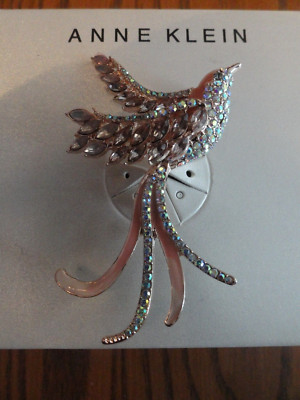 Vintage Anne Klein ''Bird In Flight'' Brooch Pin - Pink - 3 1/4'' Long - BEAUTIFUL!