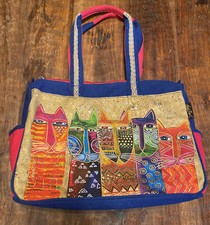 Laurel Burch Feline Cats Shoulder Tote Bag Zip Close 15 X 11 X  4 Clean