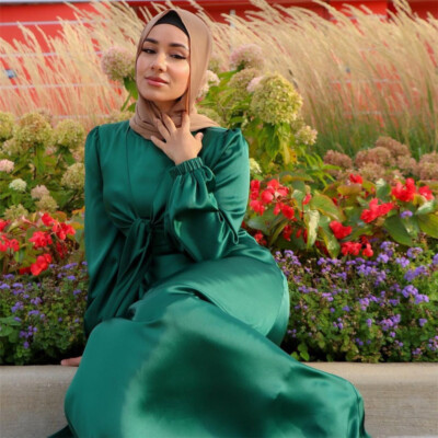 Satin Women Muslim Islamic Long Maxi Dress Abaya Kaftan Plain Dubai Evening  Gown | eBay