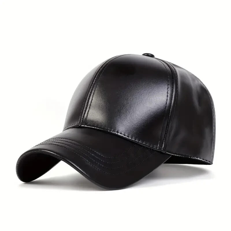 Men's Black Leather Casual Cap for Everyday Stylish Wear  