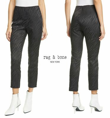 rag & bone Women's 8 Simone Zebra Jacquard Slim Fit Cropped Pants Black NWT $325