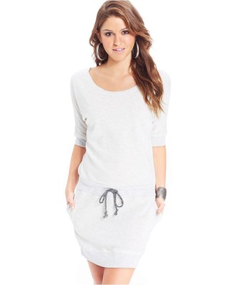 NWT: Jessica Simpson Lola Dress w/Drawstring Drop Waist in Ivory Heather  Gray S | eBay