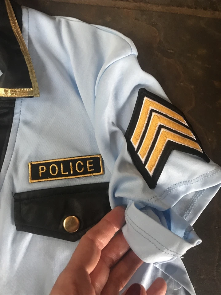 SEXY POLICÍA Disfraz Vestido con Volantes Delantero Cuello a Presión AZUL Dorado Bolsillo Cinturón SOMBRERO L Foto 4 de 4