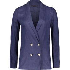 Trussardi Jeans New Navy Blazer Linen Jacket Size Xs/s Uk 6-8 Double Breasted