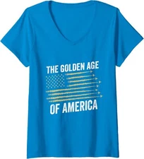 The Golden Age of America US Flag Design Ladies' V-Neck Tshirt