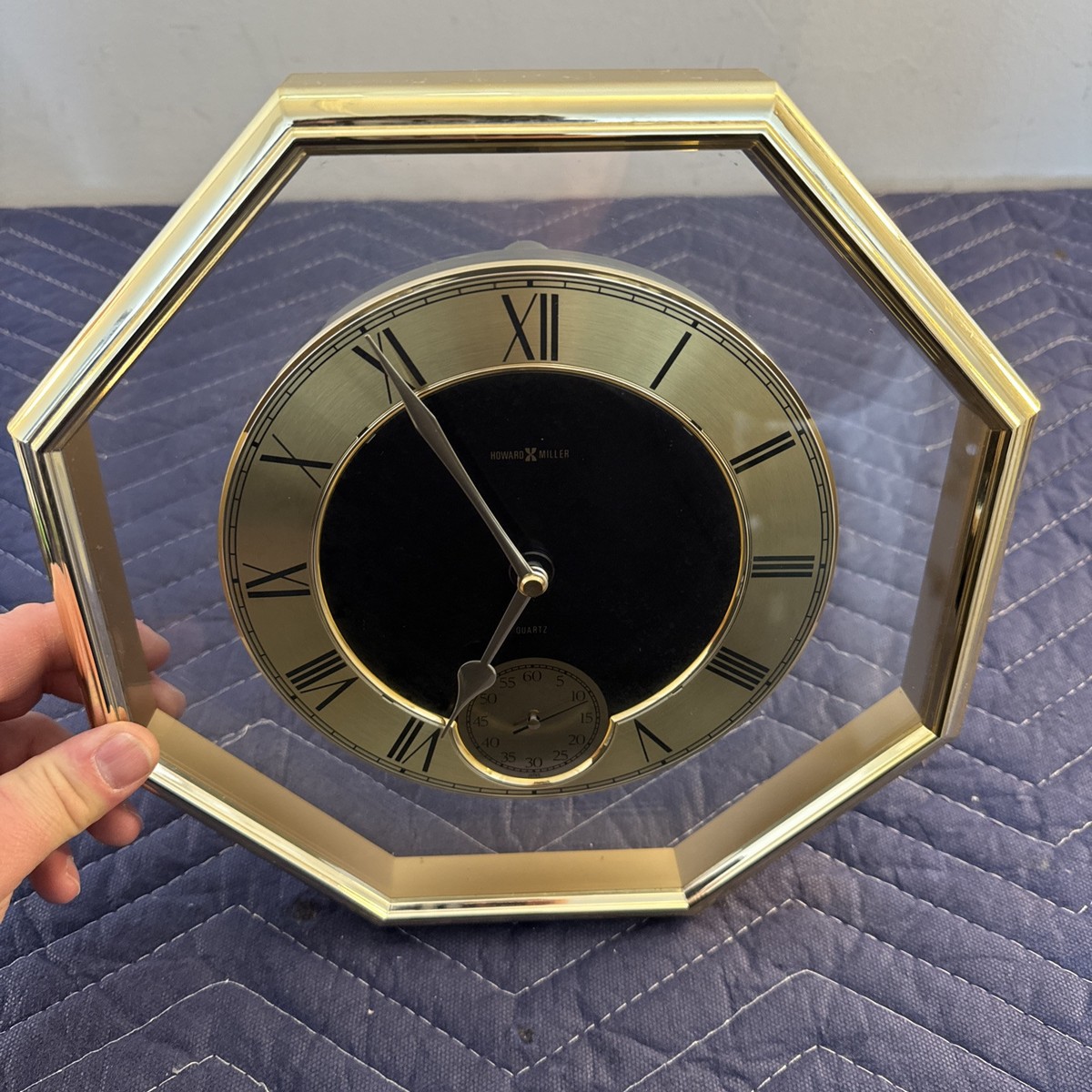 Vintage 1980s Howard Miller Wall Clock Gold Octagon Japan 10.5