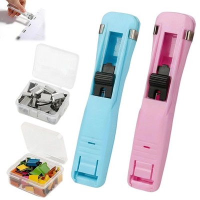 2 Pcs Portable Binder Clip Stapler Set, Staple Free Stapler with 100 Reusable...