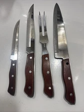 Vintage MAXAM Kitchen Knife Fork Set Of 4 total Precision Hollow Ground JAPAN