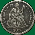 1876 Seated Liberty Dime Very Fine VF Coin #37245