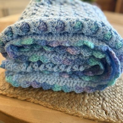 Handmade Crocheted Baby Blanket/Afghan Shell Stitch Lacey Scalloped Shower Gift