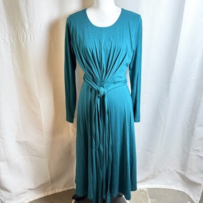 Peruvian Connection Celeste Dress Deep Teal Size S Tie Waist Pima Cotton Knit