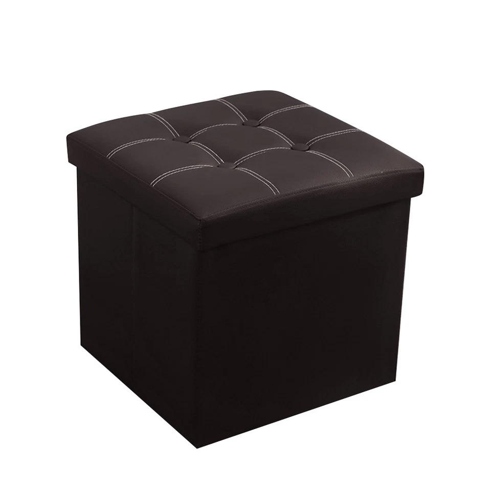 15" Home Storage Ottoman Cube Faux Leather Fabric Footrest Chest Stools Poufs - Image 4 of 4