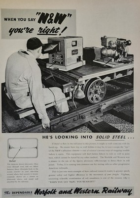 Norfolk Western N&W Railroad Train Picture Vtg Magazine Ad Rail Inspection Car 