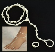 Ankle Foot Chain Pearl Barefoot Toe Ring Beack Anklet Wedding Jewelry Fashion
