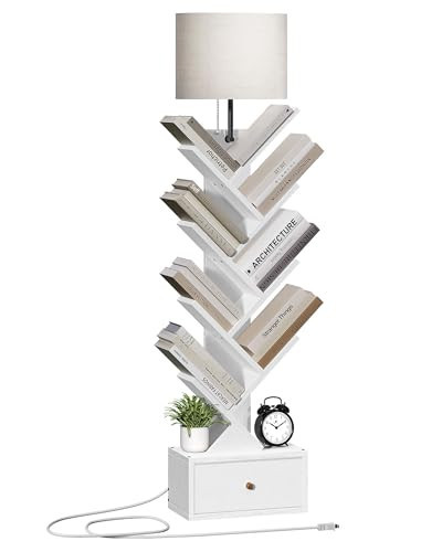 9 Tier Tree Book Shelf with lamp and Drawer, Floor Standing Bookshelf Storage...