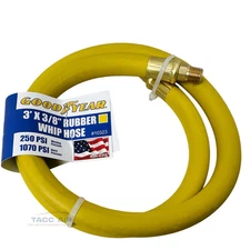 Goodyear 3' x 3/8" Rubber Air Hose Whip 250 PSI USA Made 1/4" NPT Lead In Hose