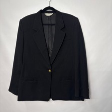 Austin Reed Black 100% Wool Single Button Blazer Gold Crest Buttons Made in USA
