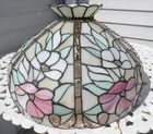 Vintage Victorian Tiffany Style Pink White Rose Stained Slag Glass Lamp Shade