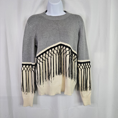 Neiman Marcus Fringe Hem Ribbed Knit Sweater Women's Sz. M