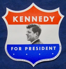 USA- Authentic Vintage 1960 John F Kennedy for President JFK Shield Decal Unused